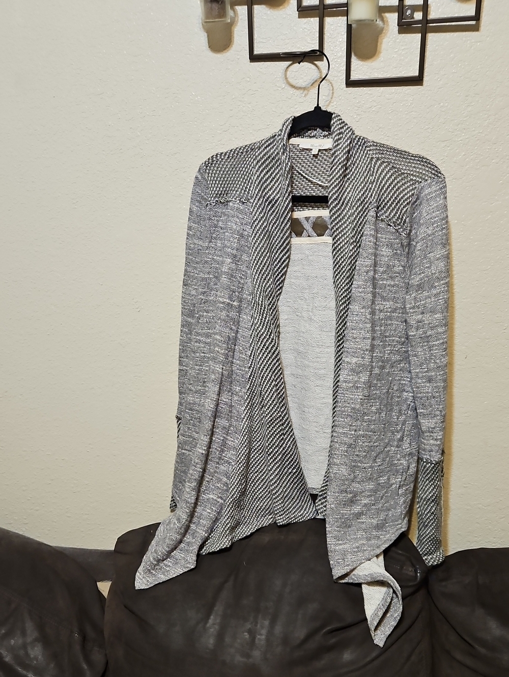 Miss Me Heather Gray Open Front Waterfall Cardigan